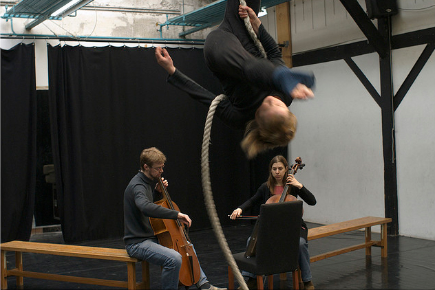 Rope flick with cellists.
